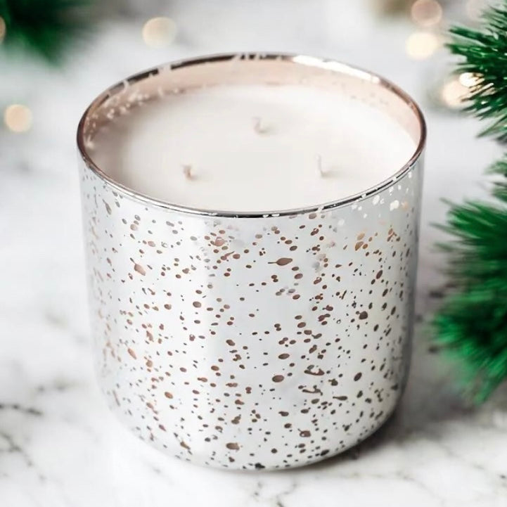 Silver Mercury Glass 3-wick Soy Candle - Christmas Tree Lane